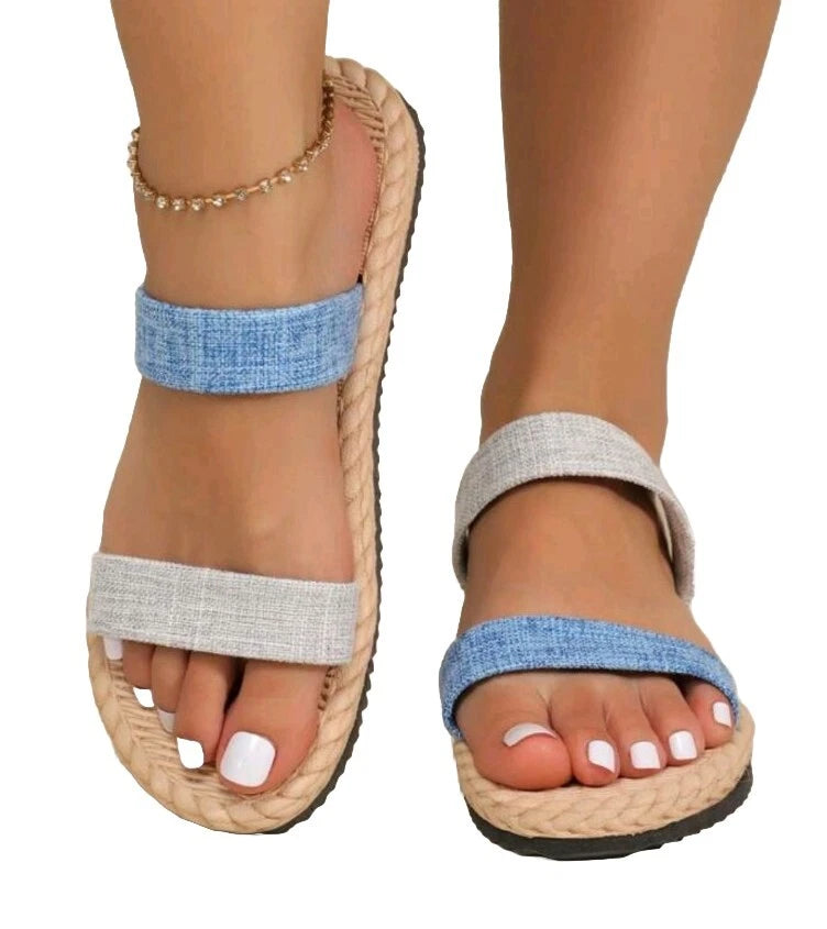 Multicolor Vacation Style Slides Women's Color Block...Two Tone Knit Detail