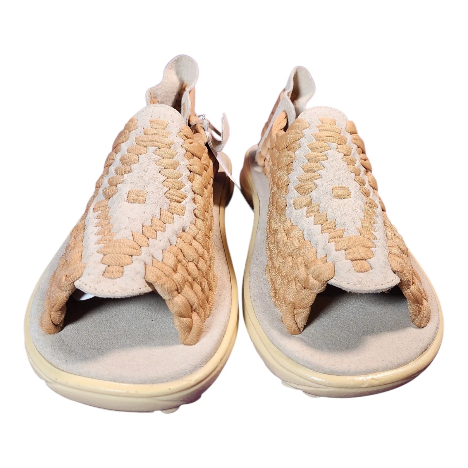 Beach Style Unisex Sandals Beige Woven Stretch Fit Leather Rubber Sole 8 US