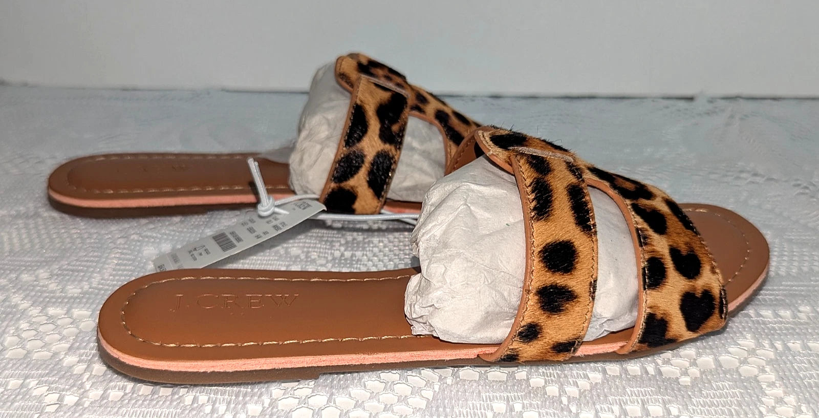 J.Crew Womens Brown Tan Leopard Print Calf-Hair Beachside Slide Sandals Size 6M