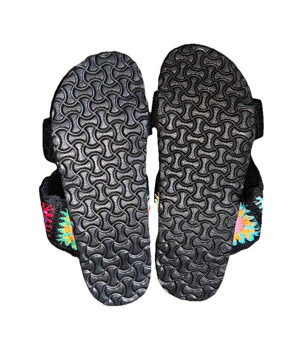 Granny Square Crochet Slip On Sandals Black Boho Comfort 70’s EU 36 US 5.5 6