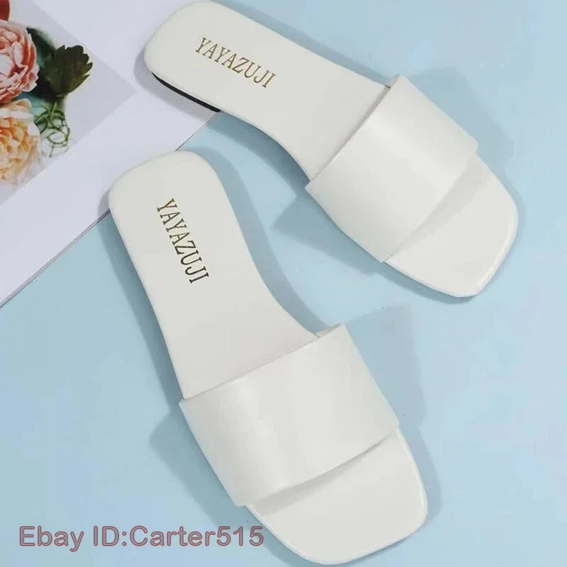 Fashion Single Band Slide Sandals Slipper Summer New Sandy Beach Flat Shoes