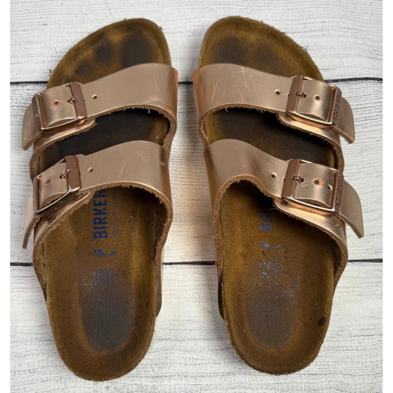 Birkenstock Arizona Rose Gold Metallic Leather Sandals EU 35 US 4-4.5 Women's