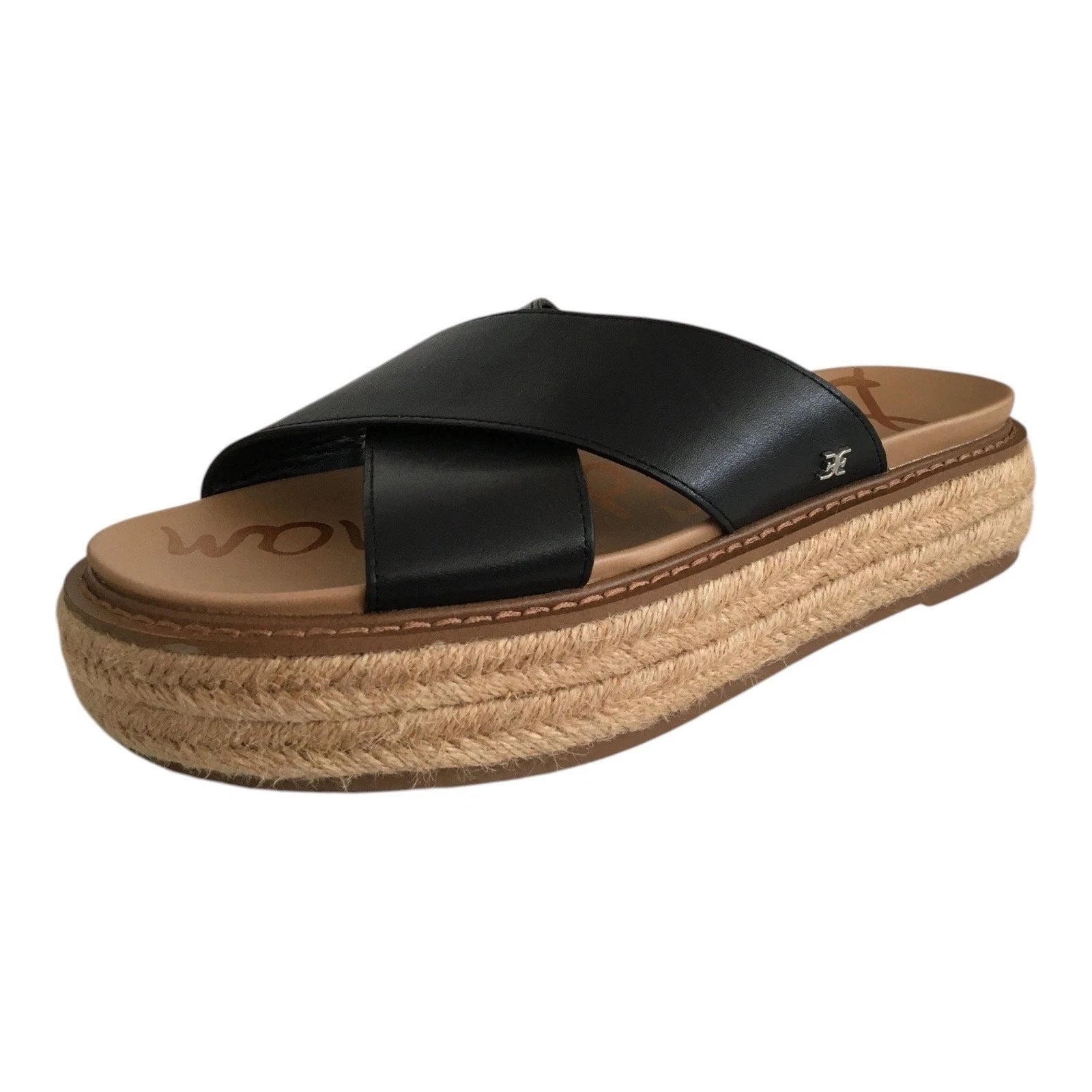 Sam Edelman Korina Sandals Womens 8M Black Leather Espadrille Platform Slides