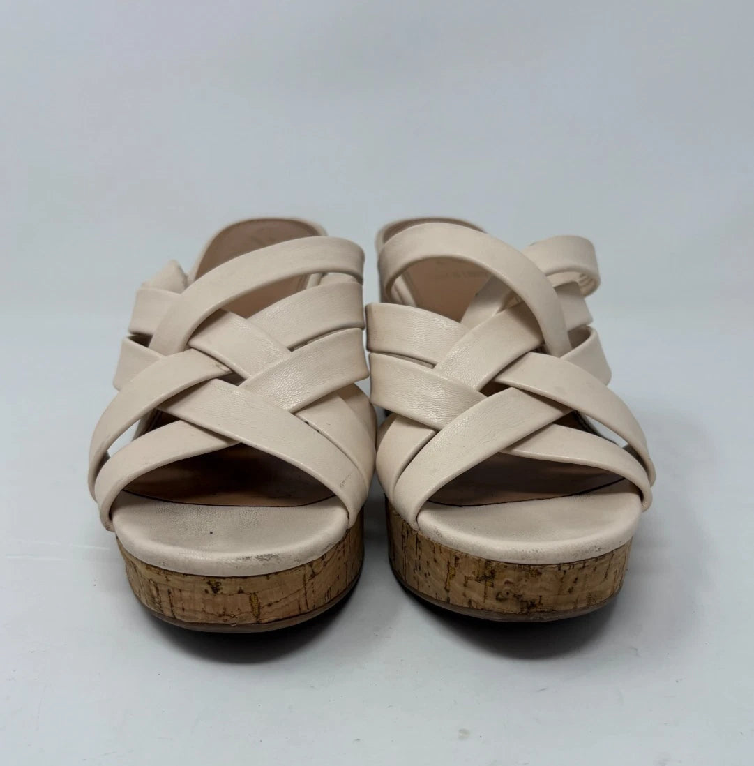 Sam & Libby Womens Cayla Ivory Faux Leather Cork Wedge Slide Size 8.5 Sandals