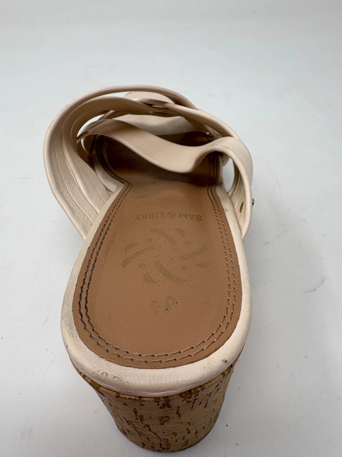 Sam & Libby Womens Cayla Ivory Faux Leather Cork Wedge Slide Size 8.5 Sandals