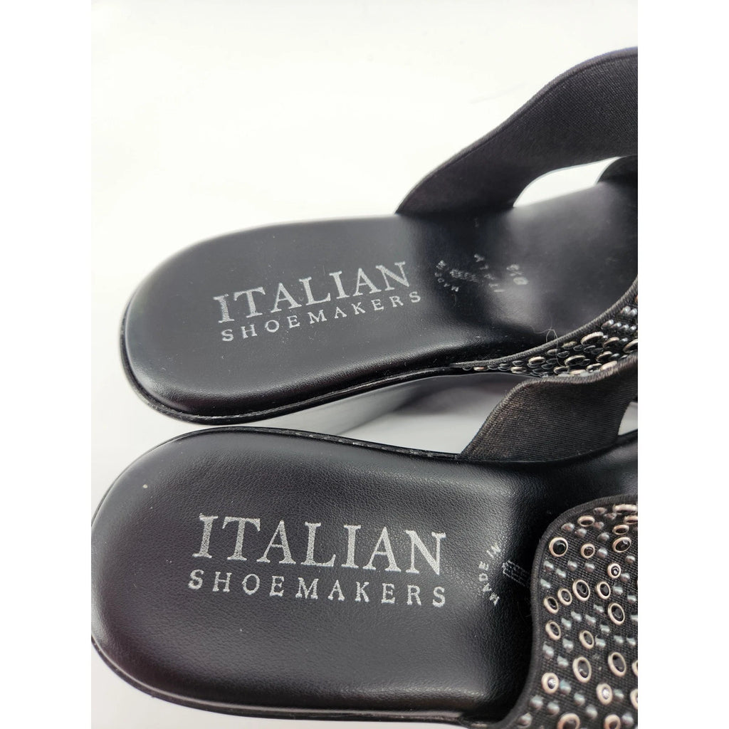 Italian Shoemakers Black Wedge Sandals Embellished Slide On Womens 8.5