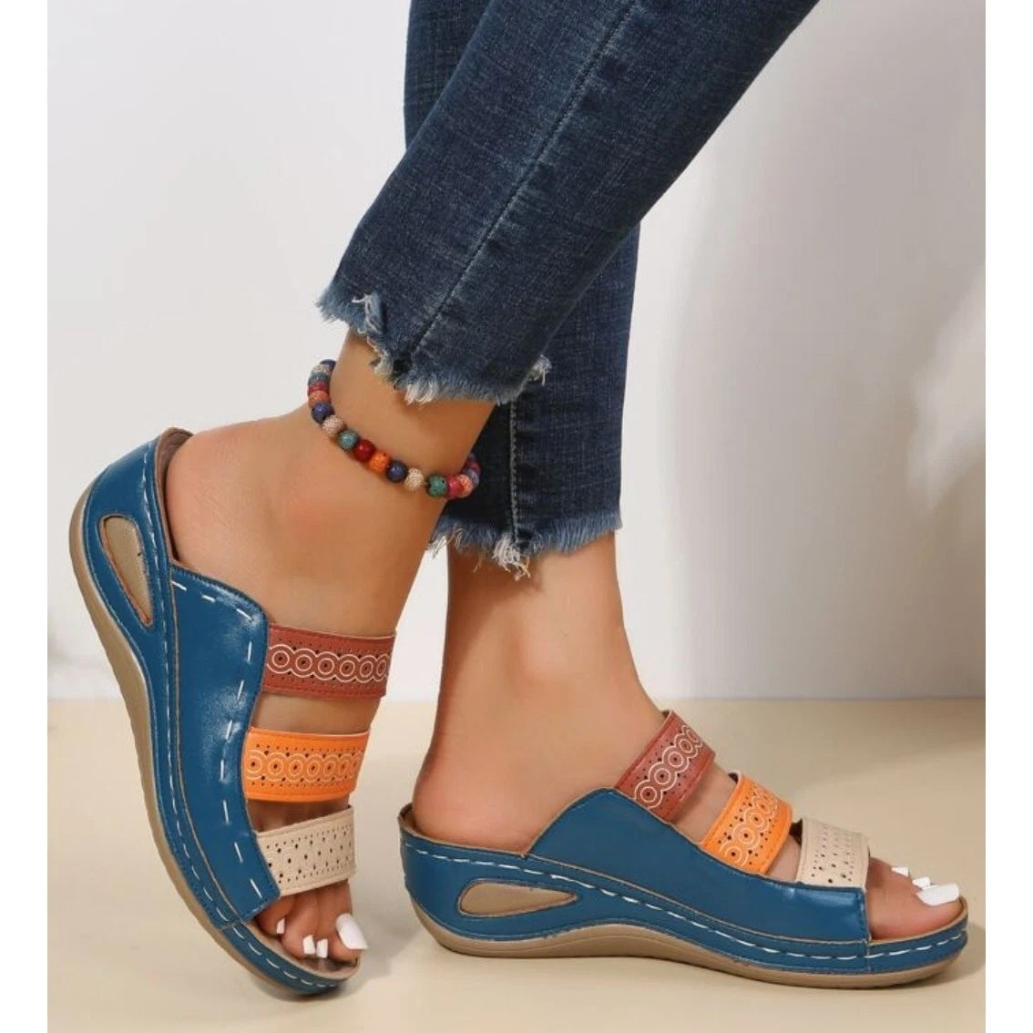 Colorblock Wedge Slide Sandals Fashion Summer Sandals Womens Size US 7 (EUR 38)