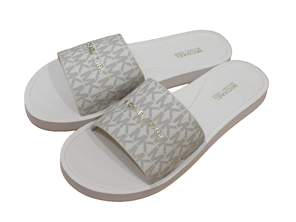 Michael Kors Felicia Slide MK Signature Logo Sandals Slide Vanilla SZ 10 New