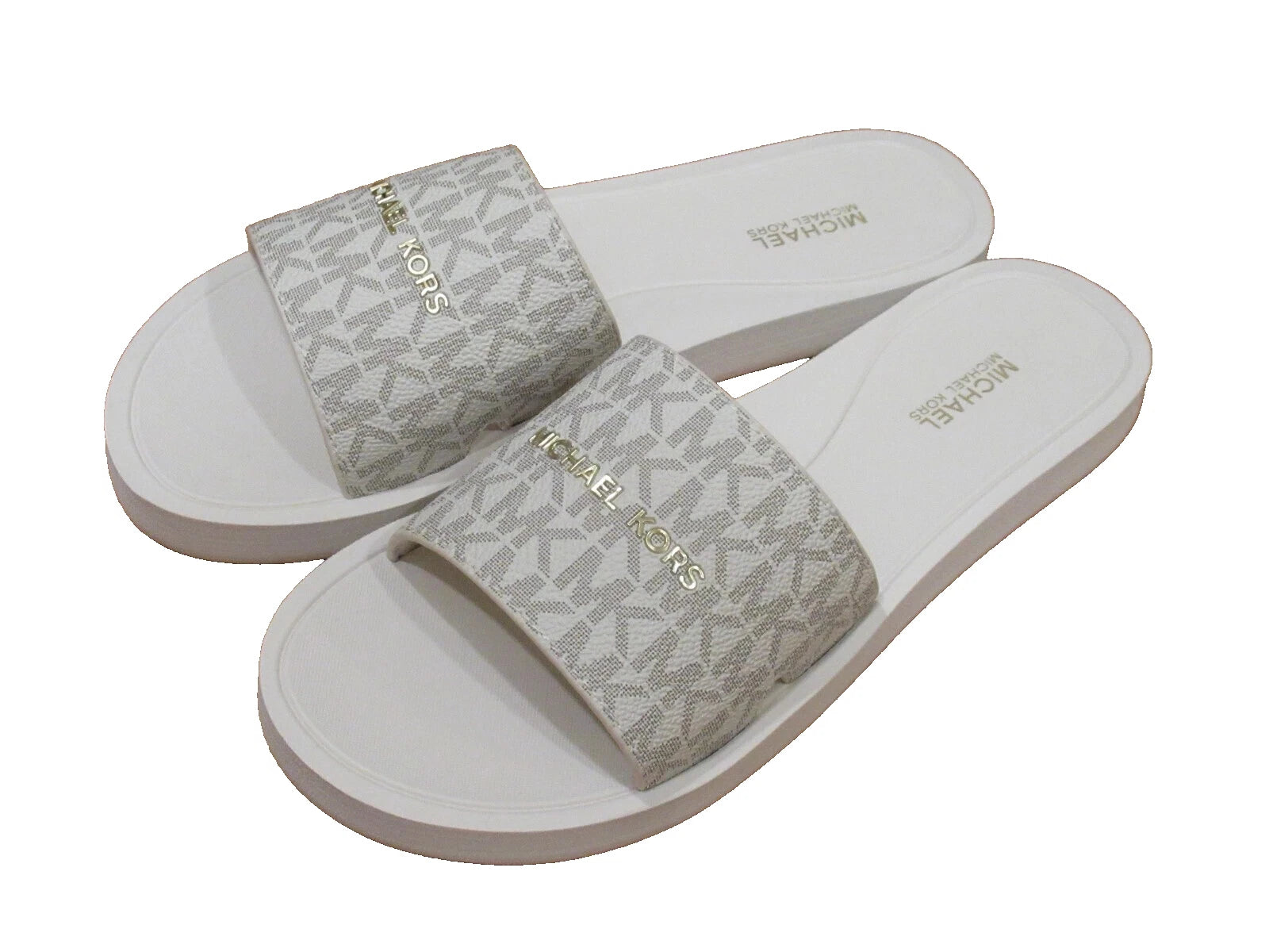 Michael Kors Felicia Slide MK Signature Logo Sandals Slide Vanilla SZ 10 New