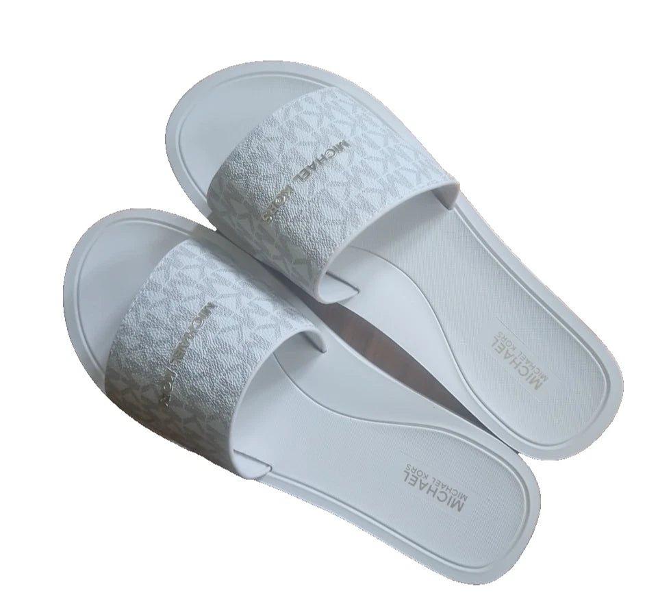 Michael Kors Felicia Slide MK Signature Logo Sandals Slide Vanilla SZ 10 New
