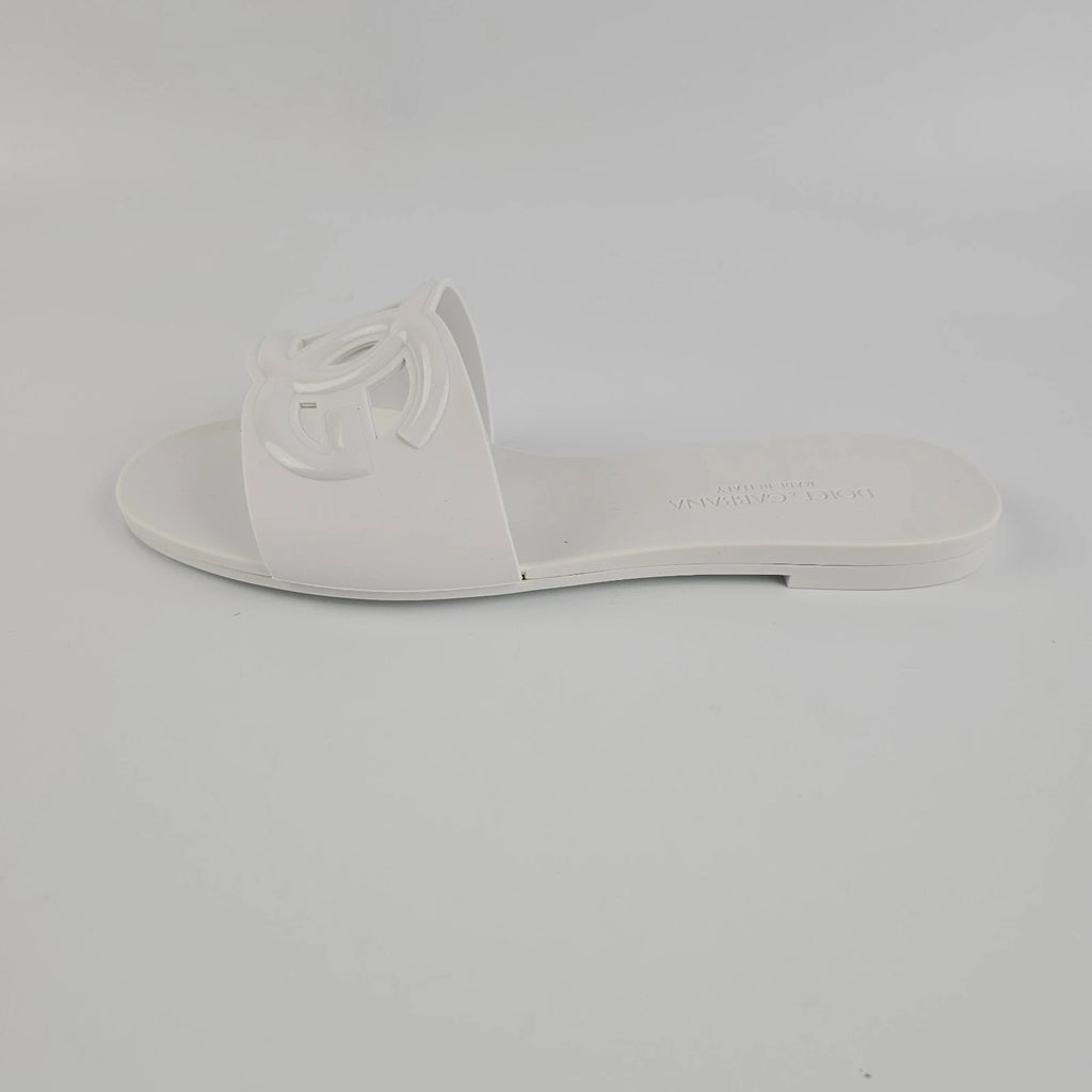 DOLCE&GABBANA Bianca White Slide Sandals New