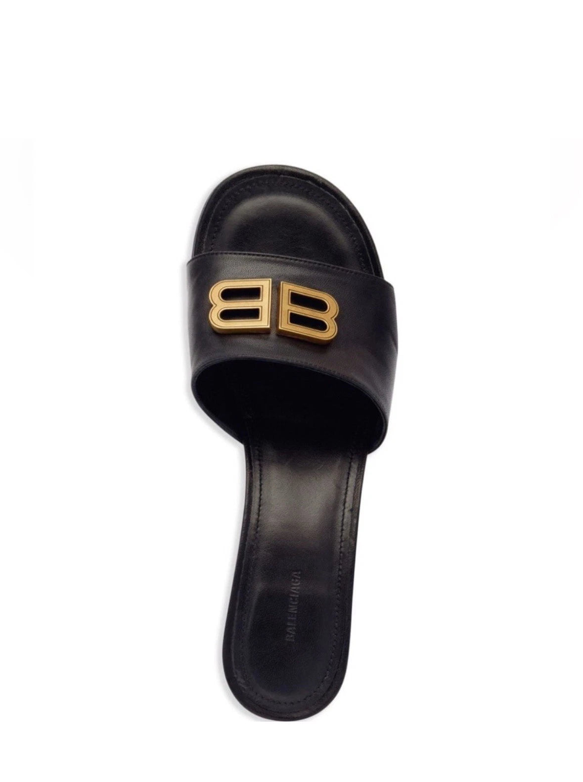 BALENCIAGA Groupie BB Logo Slide Sandal - Black/ Gold Sz 8 $875