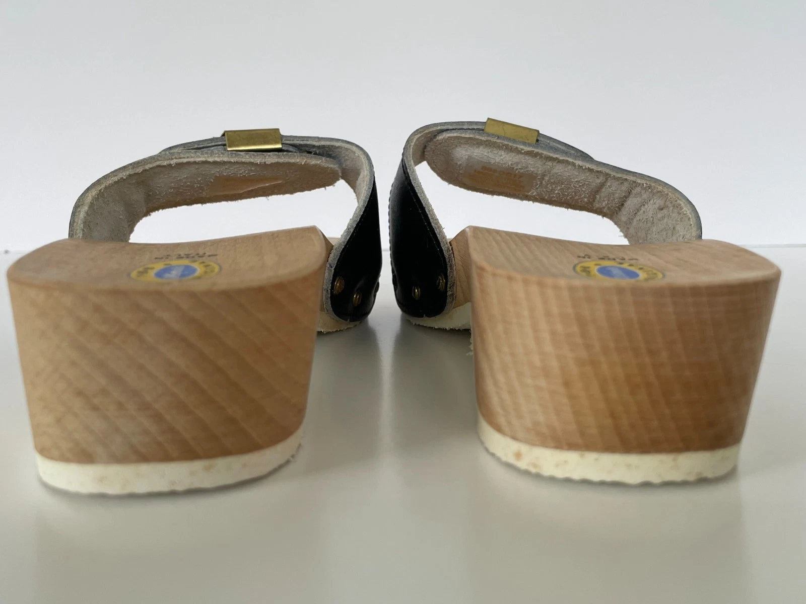 Dr. Scholl's The Original Wooden Sandals Slides Black Leather Size 6 Italy New