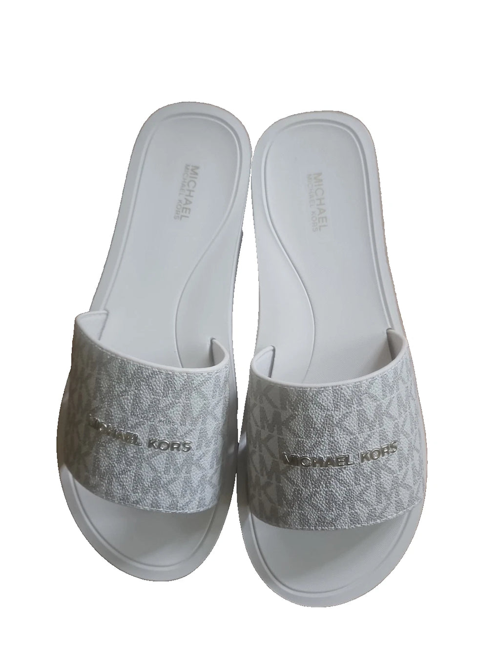 Michael Kors Felicia Slide MK Signature Logo Sandals Slide Vanilla SZ 10 New