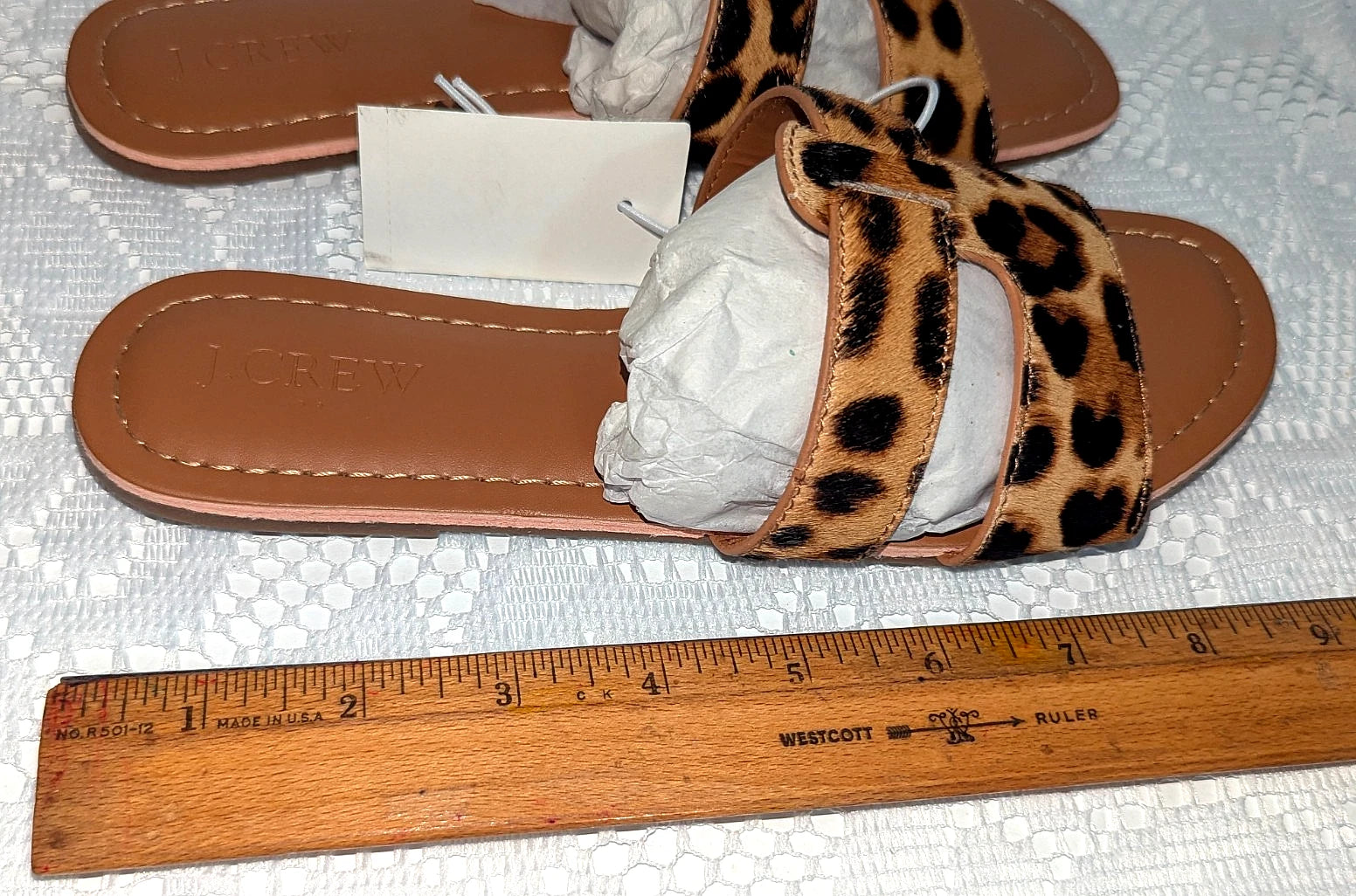 J.Crew Womens Brown Tan Leopard Print Calf-Hair Beachside Slide Sandals Size 6M