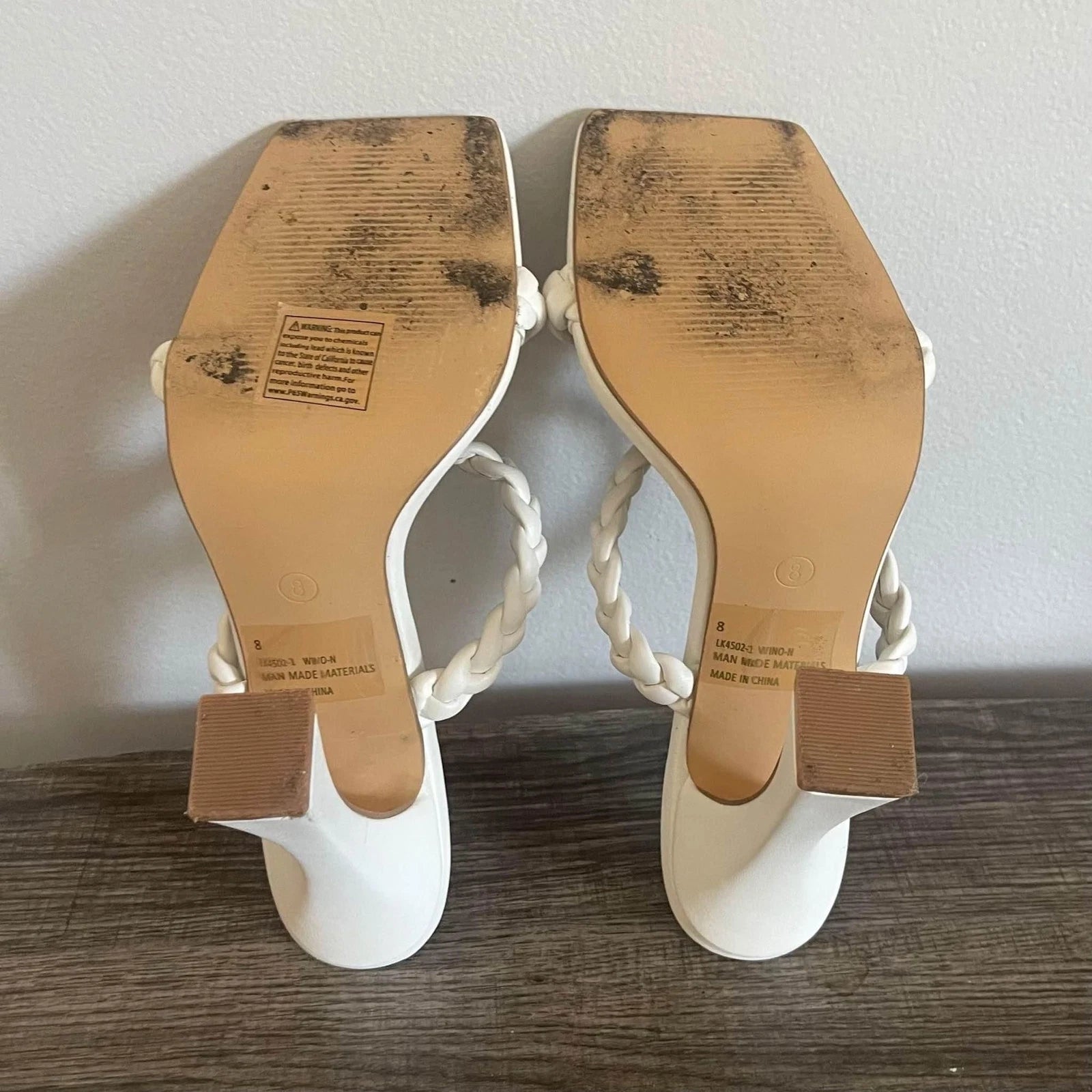 Fashion Nova Women’s White Heeled Slides Strappy Square Toe Sandals Size 8