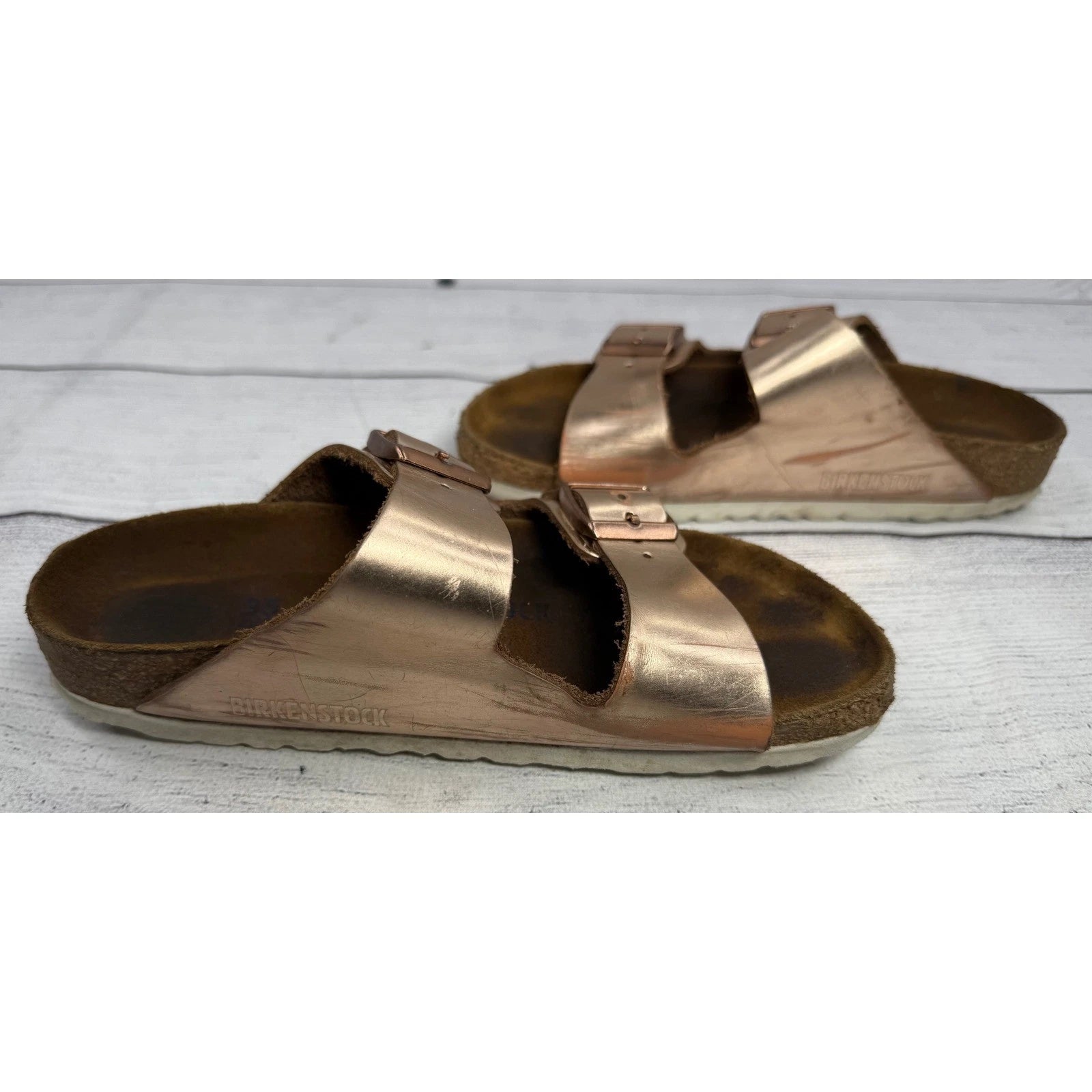Birkenstock Arizona Rose Gold Metallic Leather Sandals EU 35 US 4-4.5 Women's