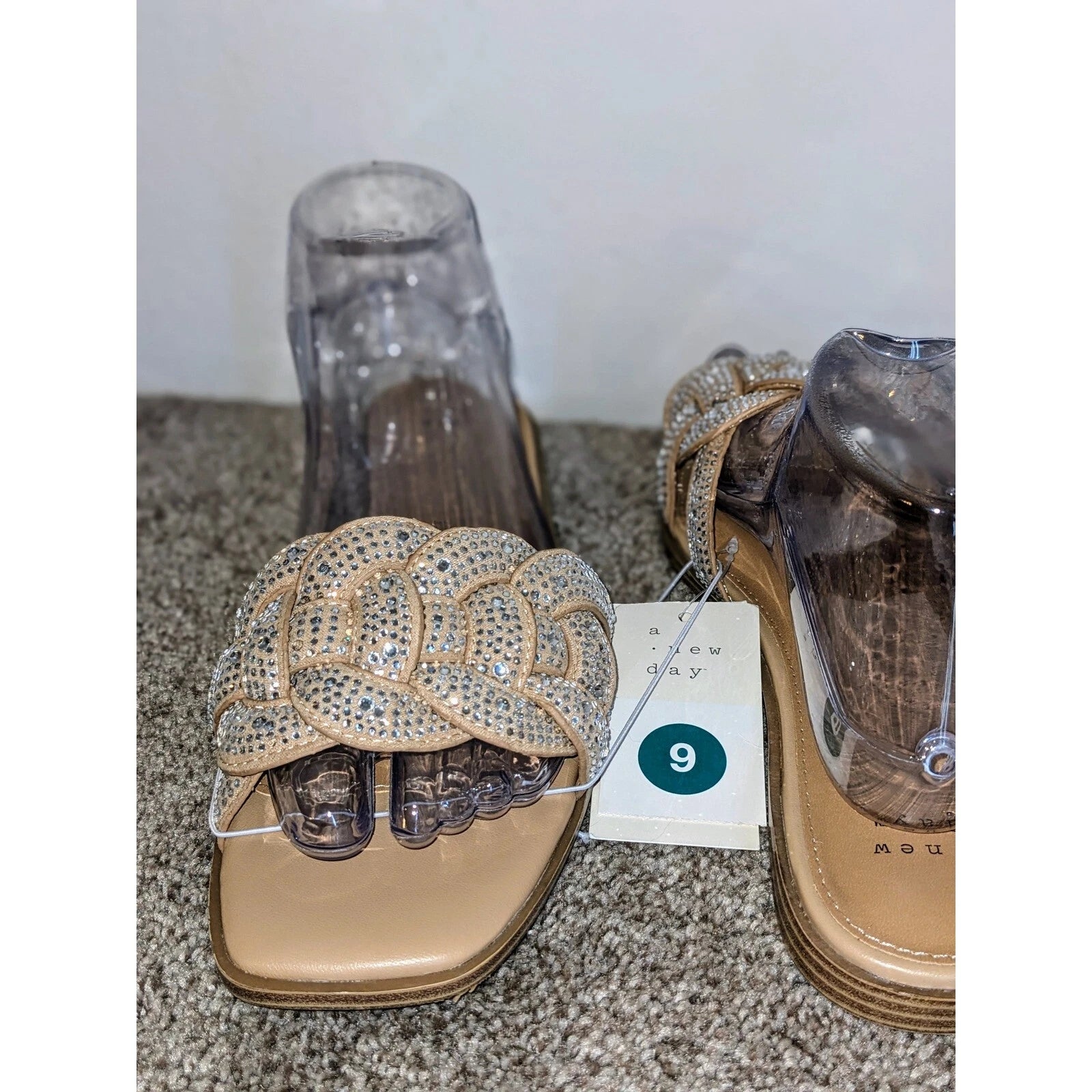 A New Day Rhinestone Braided Slide Sandals Sparkly Flats Size 9 NWT