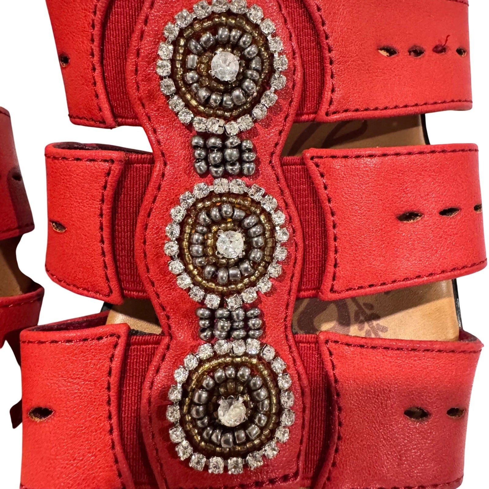 NEW Easy Street Women's 6.5 Wide Nori Red Beaded Jeweled Slip On Sandals
