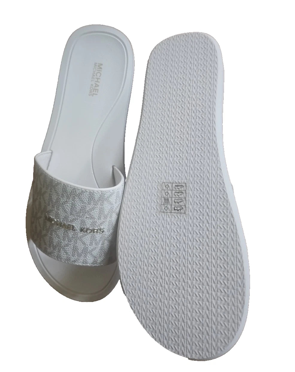Michael Kors Felicia Slide MK Signature Logo Sandals Slide Vanilla SZ 10 New