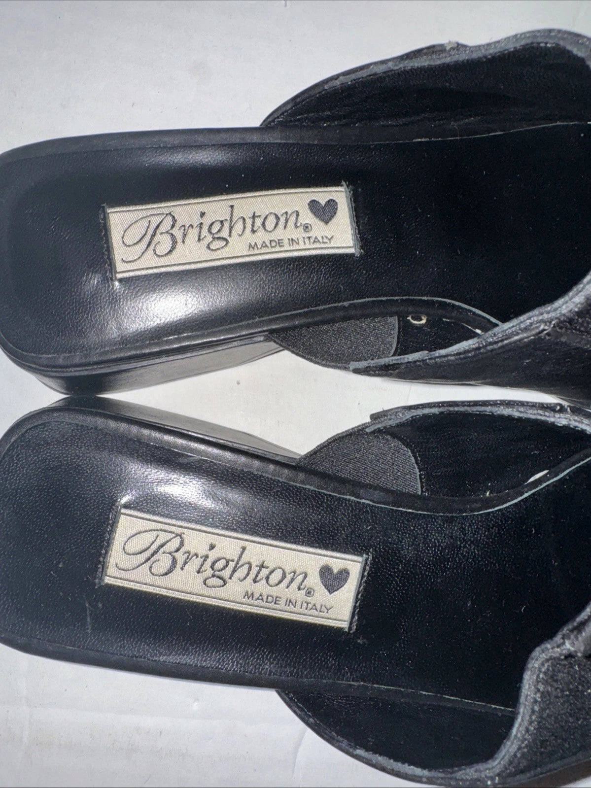 Brighton Bardot Black Leather Slides Silver Accent Low Heel Sandals Size 7 1/2