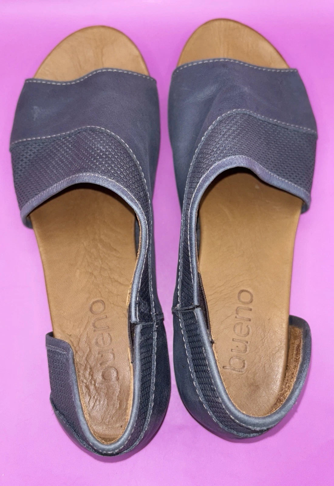 Bueno Tahiti Blue Soft Leather Open Toe Sandals WMS Sz 11/42 Comfort EUC (0421)