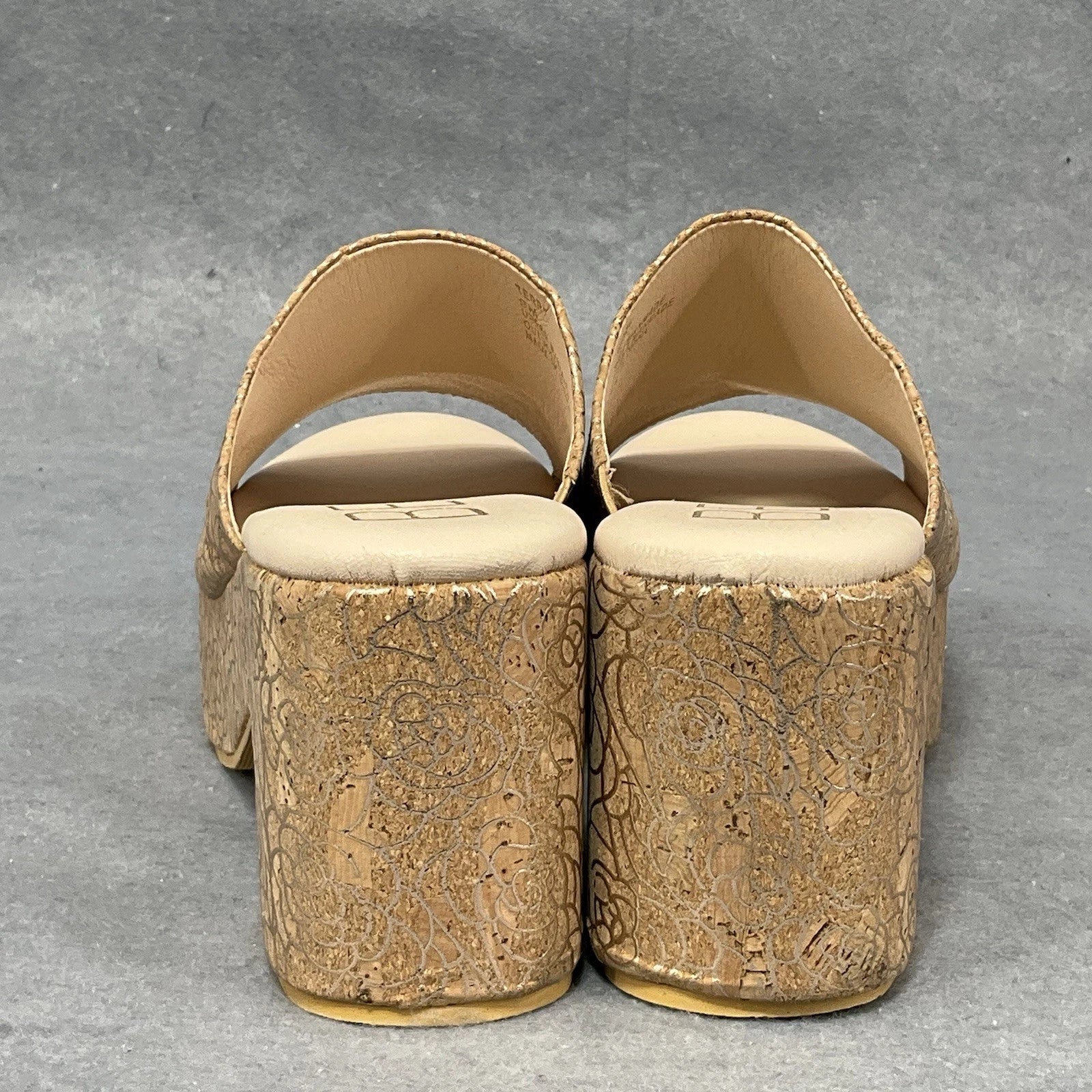 Beach By Matisse Wedge Sandal Platform Slide Size 9 Gold Floral Cork Open Toe