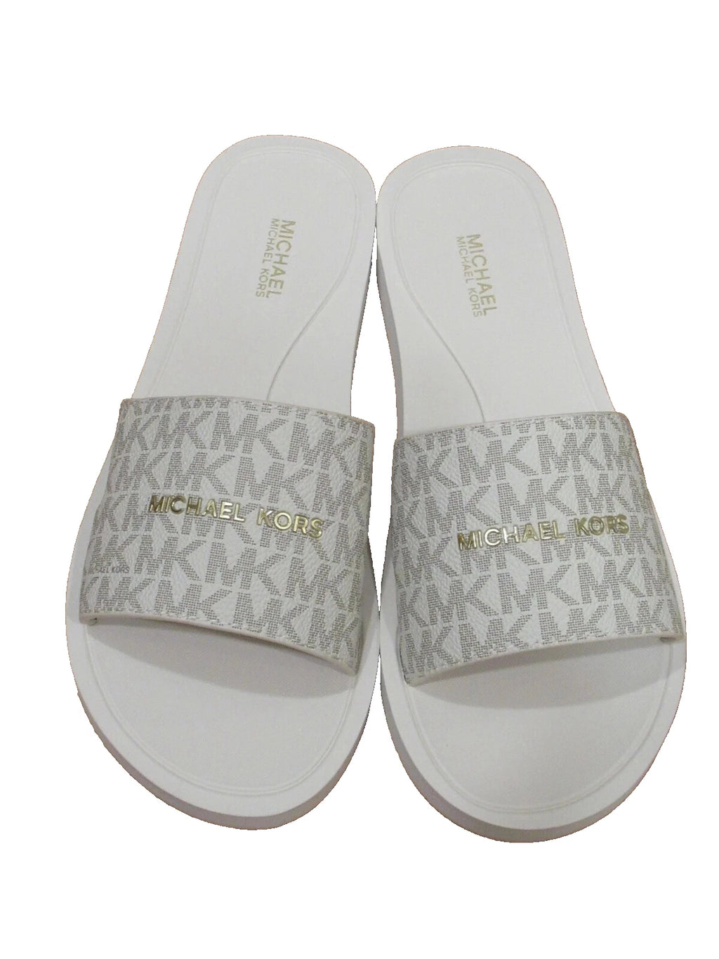 Michael Kors Felicia Slide MK Signature Logo Sandals Slide Vanilla SZ 10 New