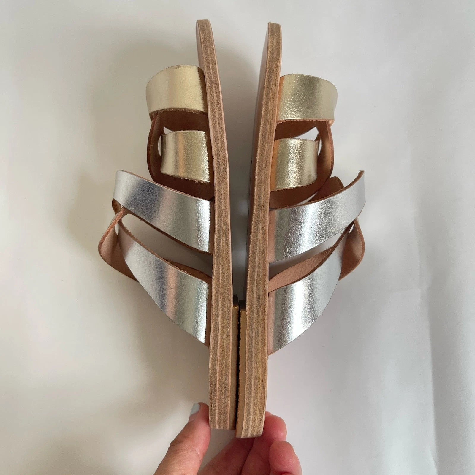 Ancient Greek Sandals Desmos Gold Silver Metallic Leather Slides 36 / US 5