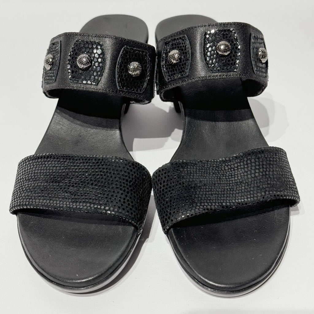 MUNRO AMERICAN Black Snakeskin Style Leather Heeled Slide Sandals Women Size 8N