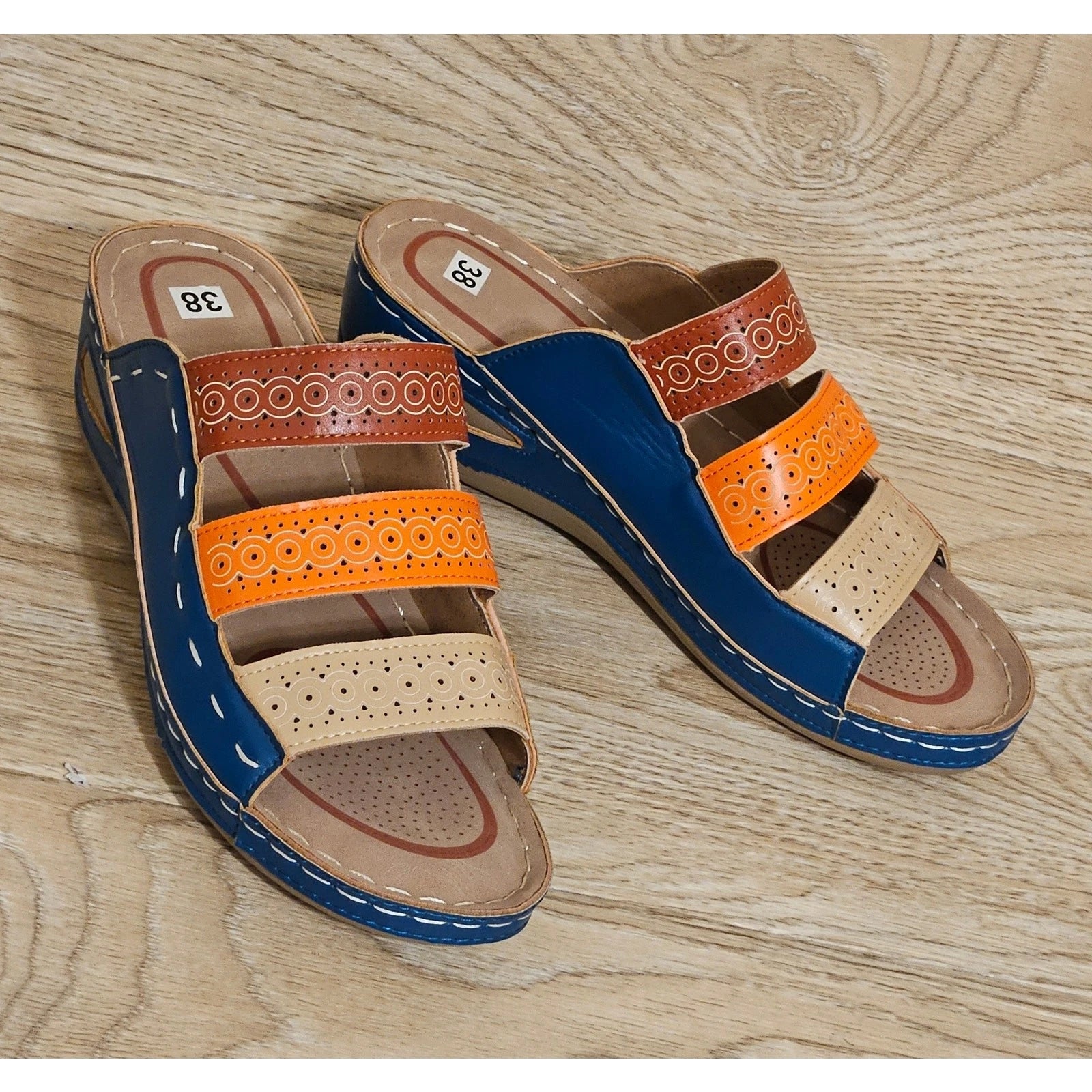 Colorblock Wedge Slide Sandals Fashion Summer Sandals Womens Size US 7 (EUR 38)