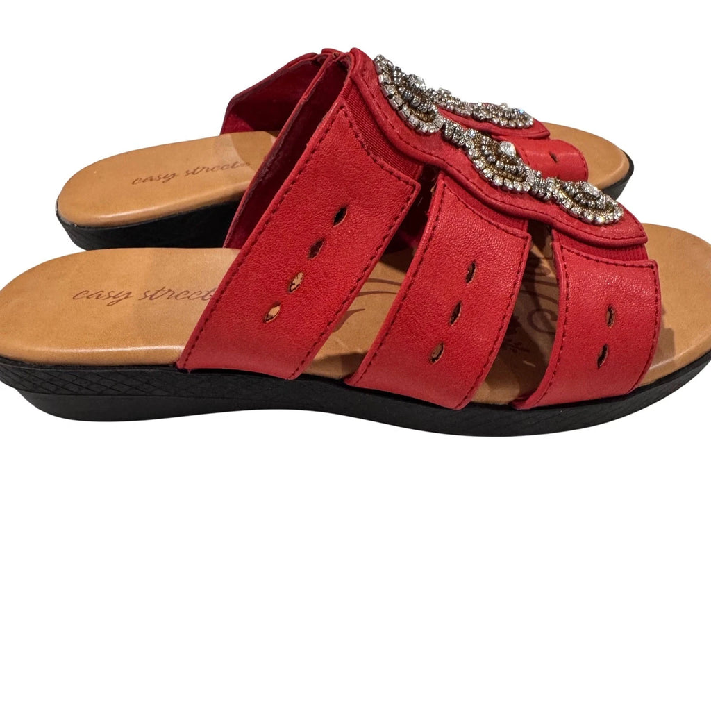 NEW Easy Street Women's 6.5 Wide Nori Red Beaded Jeweled Slip On Sandals
