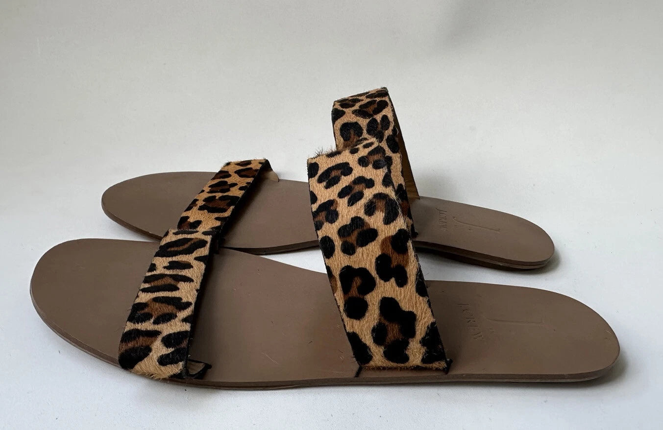 J. By J Crew Factory Leopard Print Calf Hair Slides Style L1080 Size 9 -W35