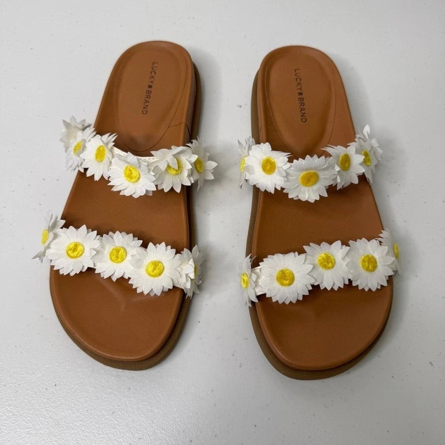 Lucky Brand Pallyon Daisy Flower Slide Sandals Womens Size 10 Floral Boho Casual
