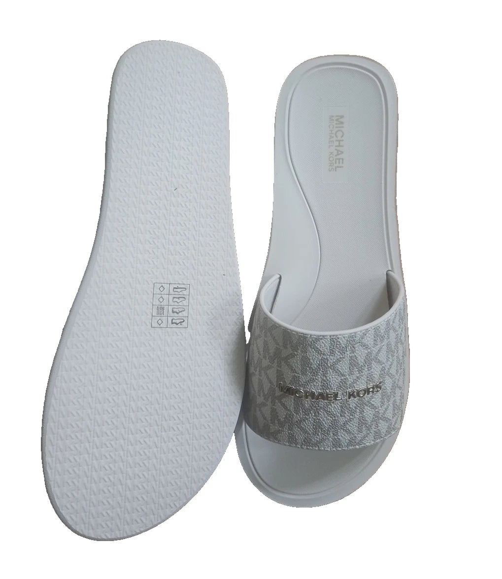 Michael Kors Felicia Slide MK Signature Logo Sandals Slide Vanilla SZ 10 New