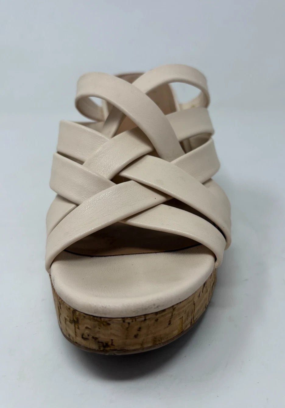 Sam & Libby Womens Cayla Ivory Faux Leather Cork Wedge Slide Size 8.5 Sandals