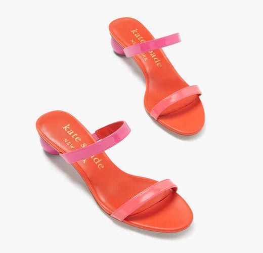 KATE SPADE NIB $228 Pink Coral Palm Springs Patent Leather Slide Sandals 8.5