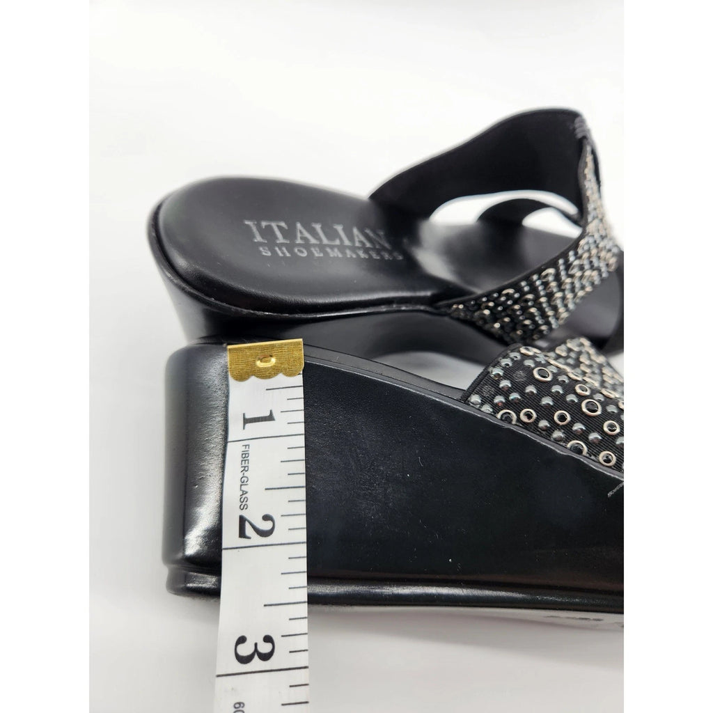 Italian Shoemakers Black Wedge Sandals Embellished Slide On Womens 8.5