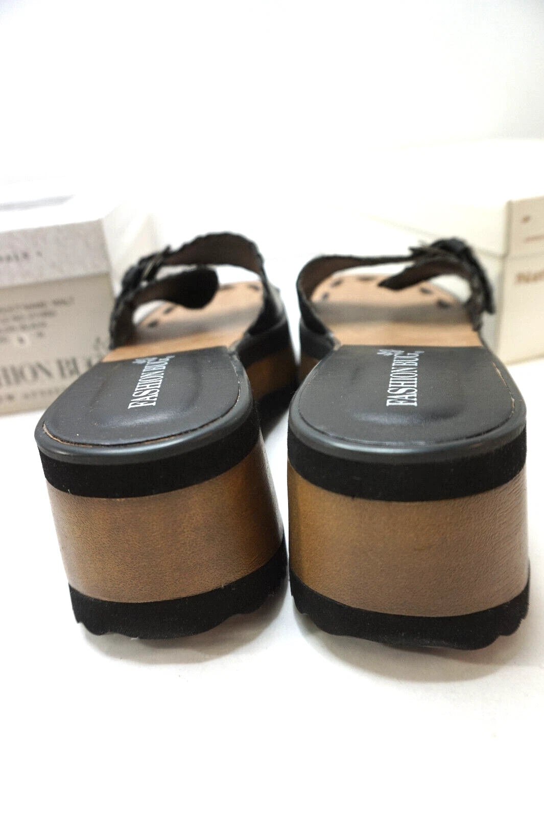 VINTAGE PLATFORM SANDALS FASHION BUG NEW ATTITUDE BLACK WOMENS 9 SHOES NEW BOX