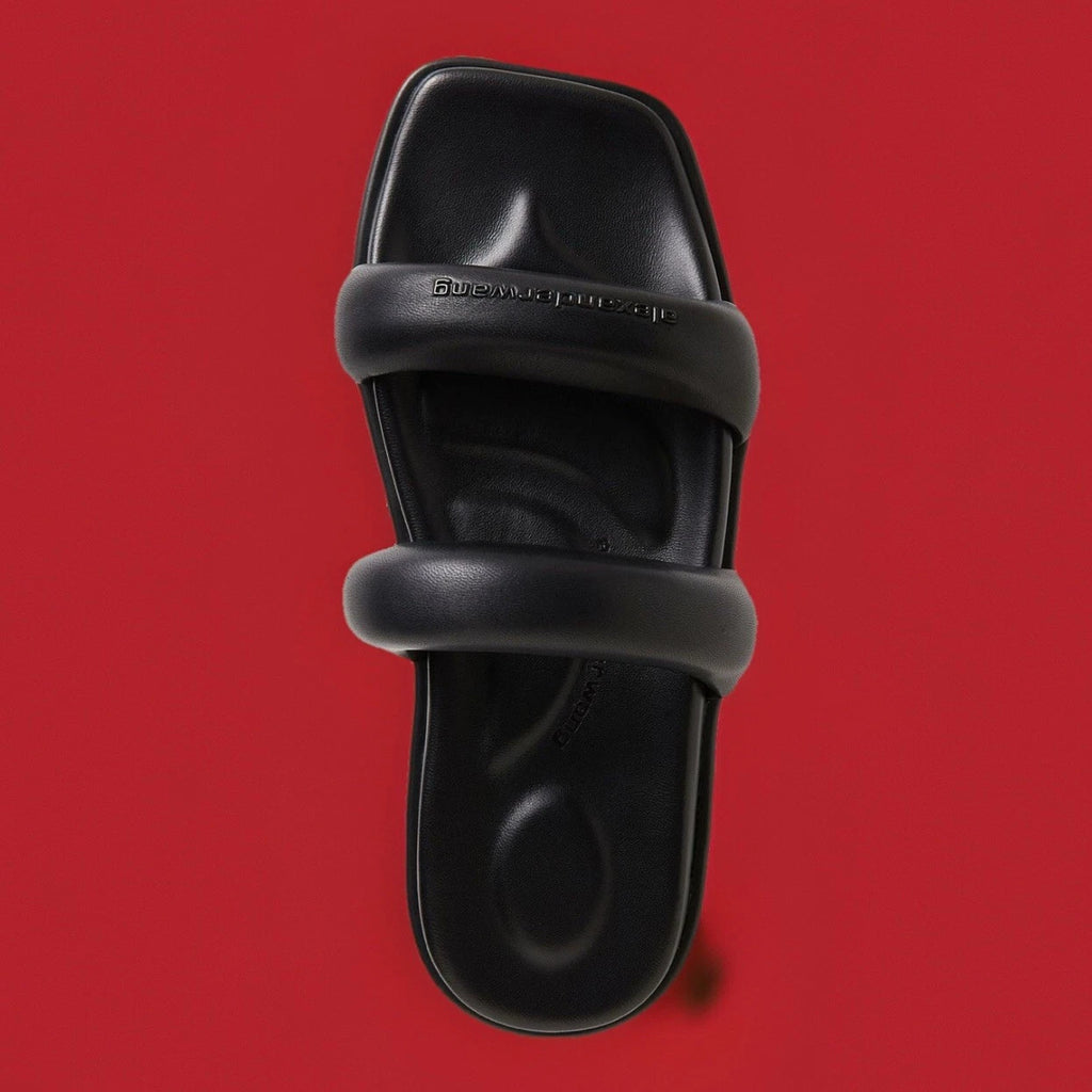 Alexander Wang • Jay Flatform Sandals • Black • Leather • Square Toe Slides •New