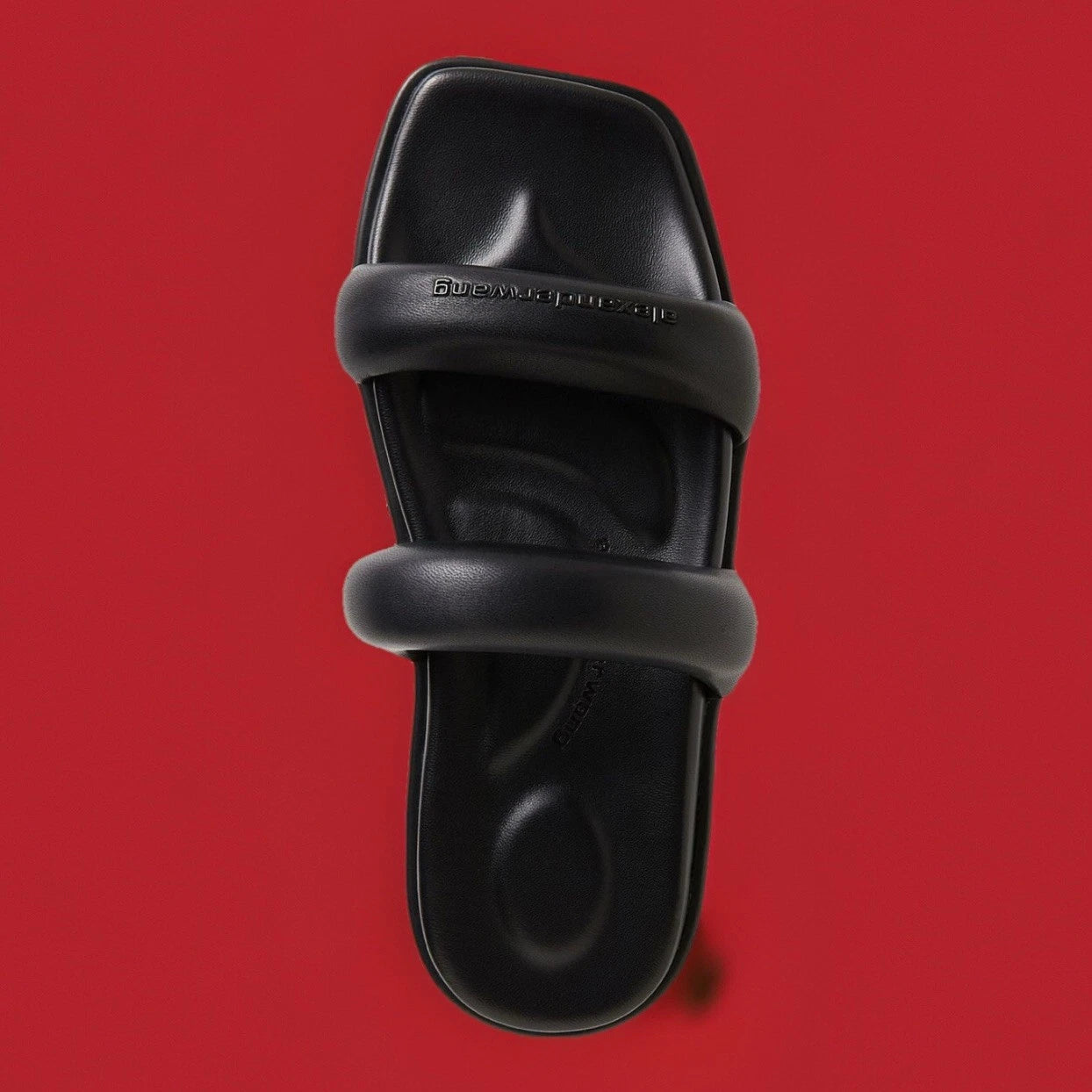 Alexander Wang • Jay Flatform Sandals • Black • Leather • Square Toe Slides •New