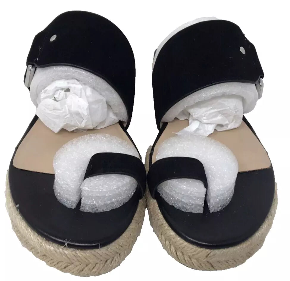 H By Halston Women's Savannah Slip On Slide Sandals W/Toe Ring Black Size:9
