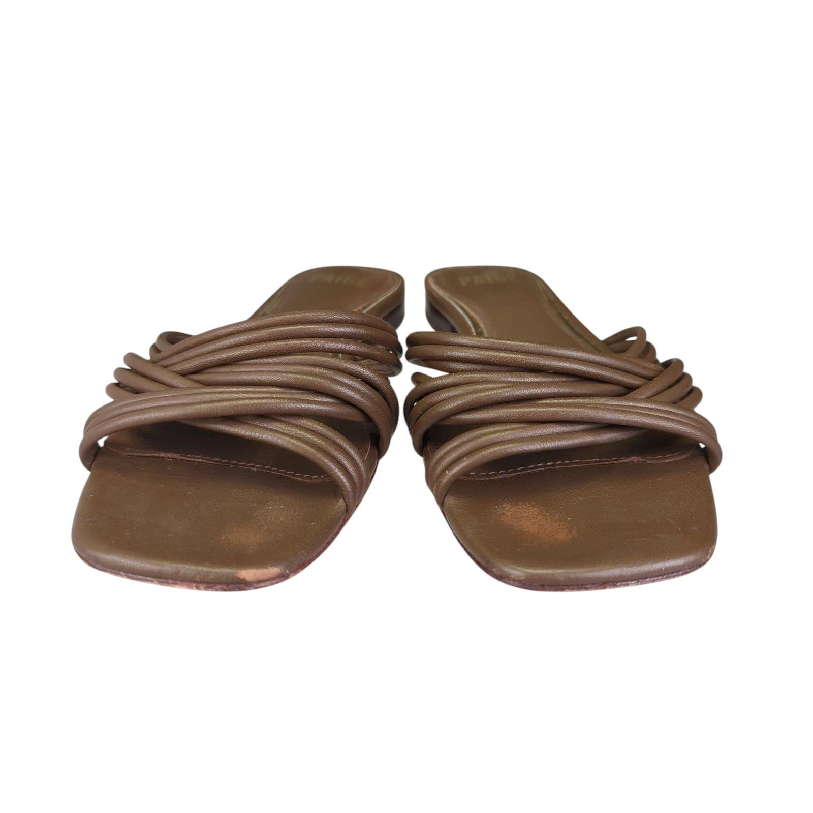 Paige Dina Slide Sandal Womens 8 Brown Leather Square Toe Criss Cross Strappy
