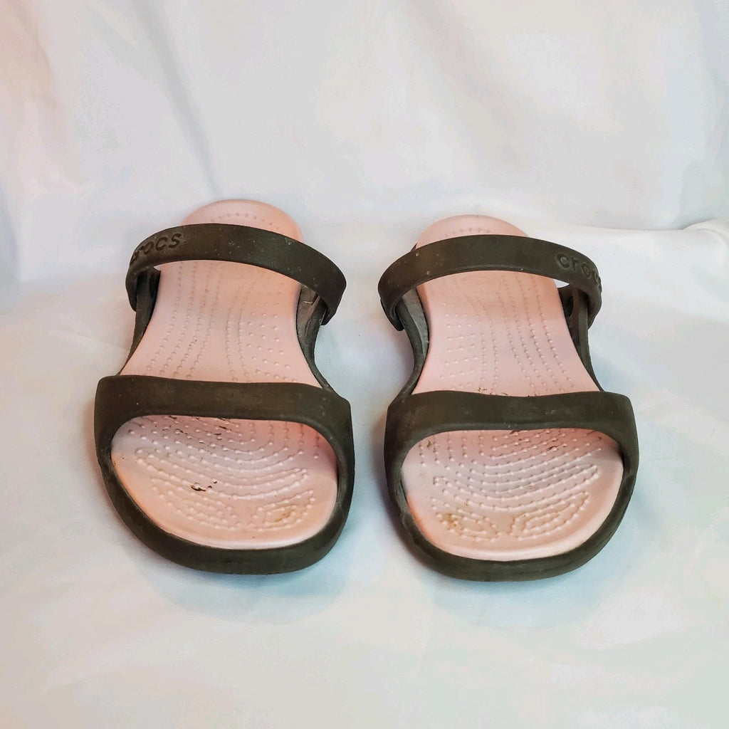 Crocs Cleo Women's Size 9 Shoes Brown Pink Slides Comfort Flip Flop Sandals