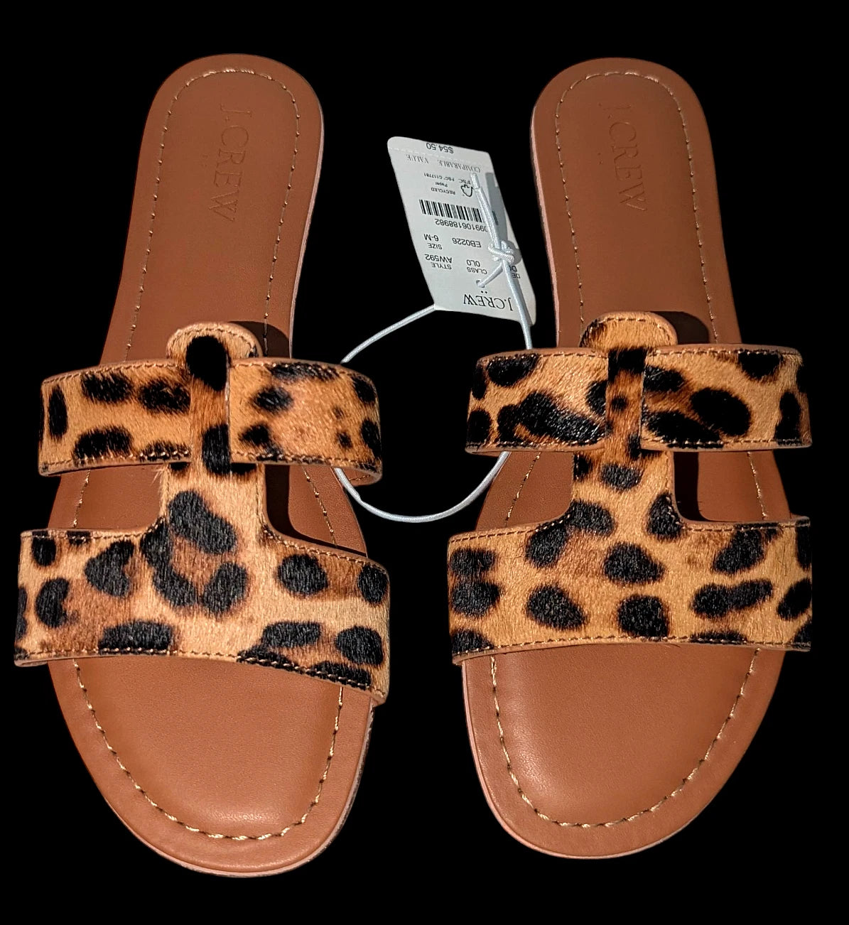 J.Crew Womens Brown Tan Leopard Print Calf-Hair Beachside Slide Sandals Size 6M