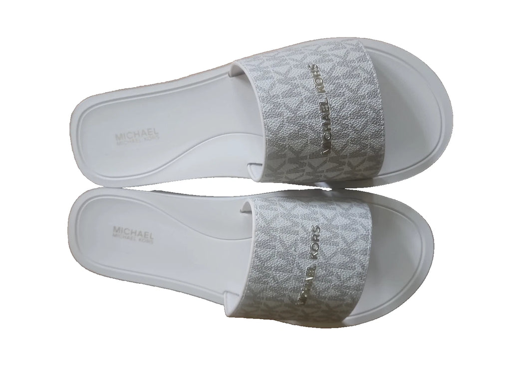 Michael Kors Felicia Slide MK Signature Logo Sandals Slide Vanilla SZ 10 New