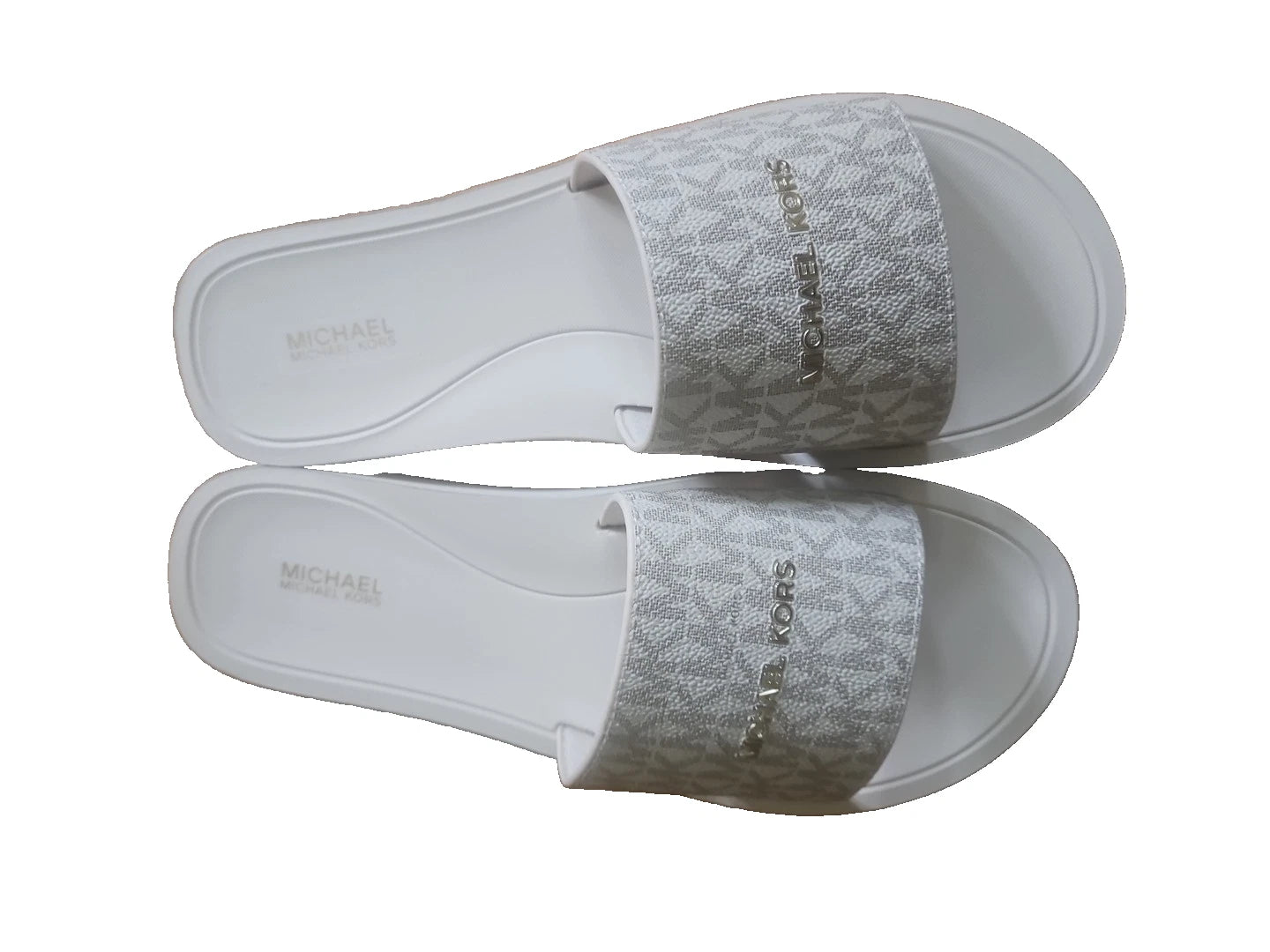 Michael Kors Felicia Slide MK Signature Logo Sandals Slide Vanilla SZ 10 New