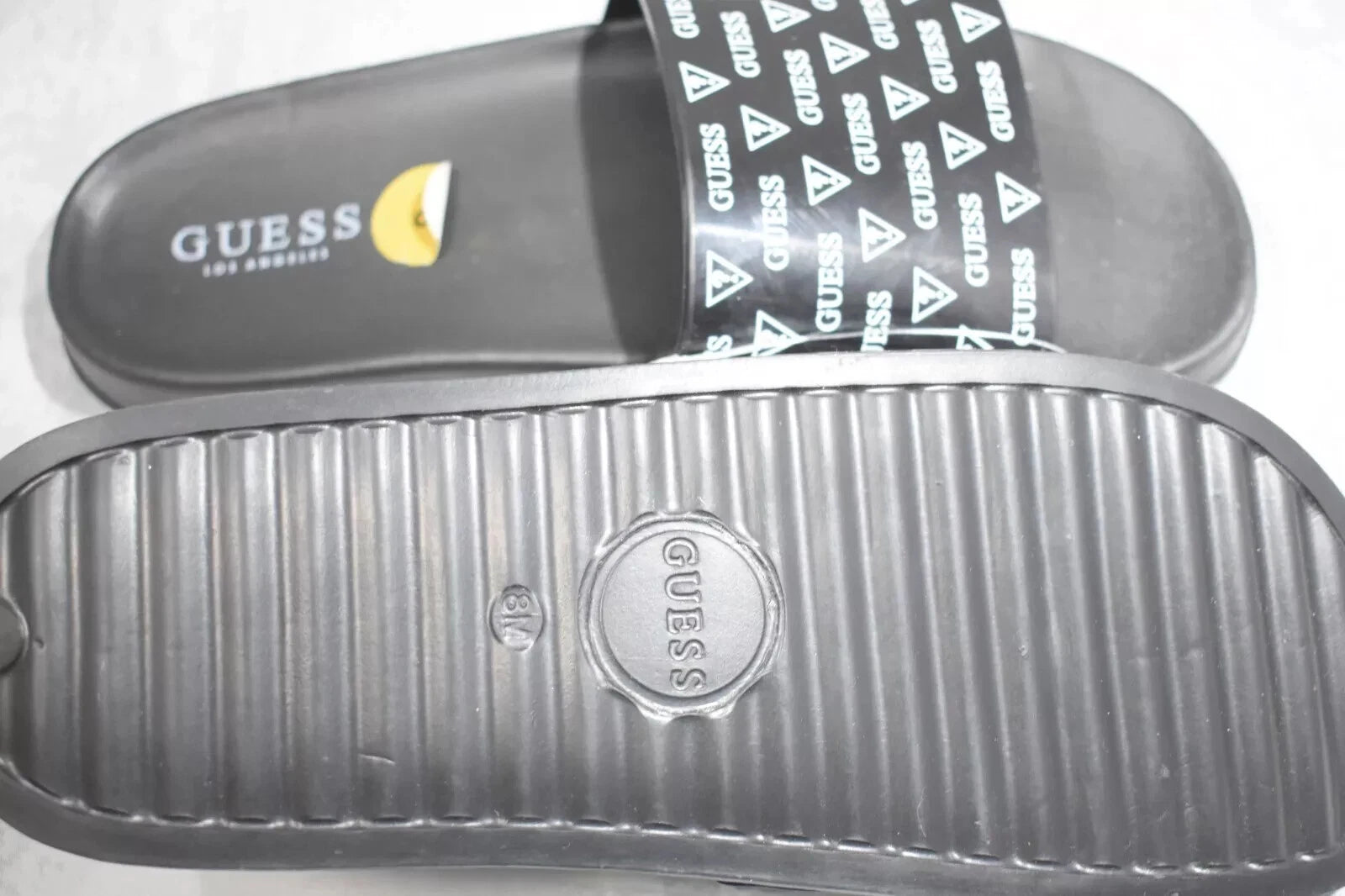 Guess Black Logo Slide Sandals, Size 8, Comfortable Slip-On Style