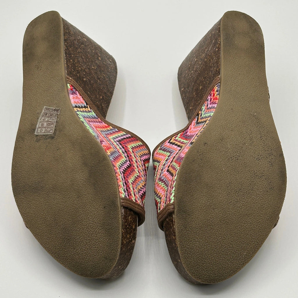 Blowfish Malibu Platform Wedge Slide Sandals Multi Color Chevron Womens 8.5 Boho