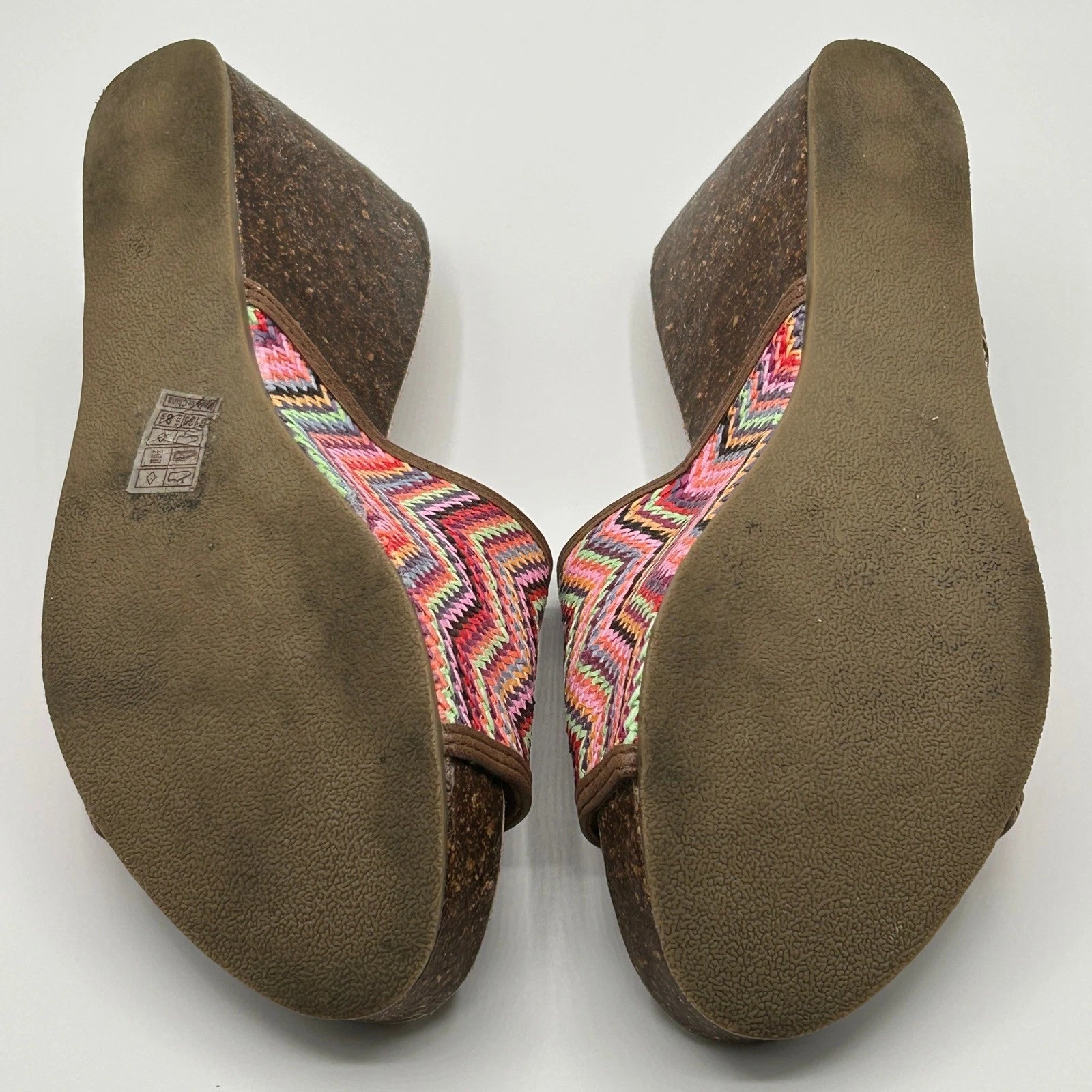 Blowfish Malibu Platform Wedge Slide Sandals Multi Color Chevron Womens 8.5 Boho